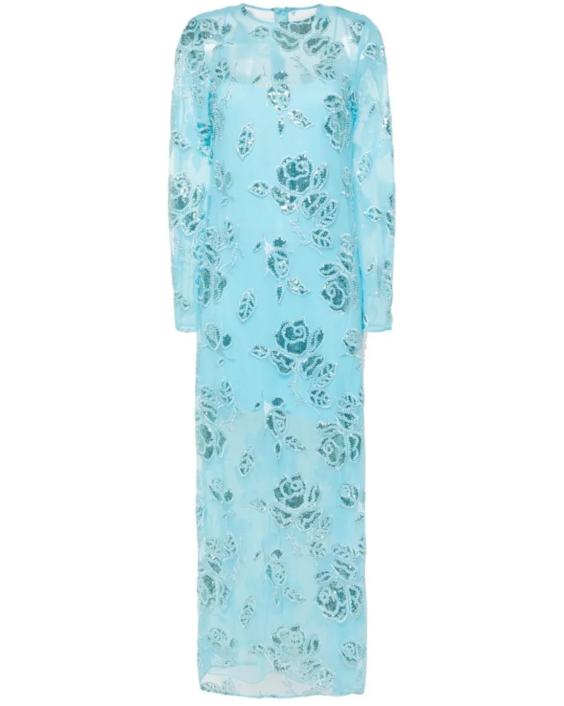ROTATE Birger Christensen Maxikleid mit floraler Stickerei - Blau Blau