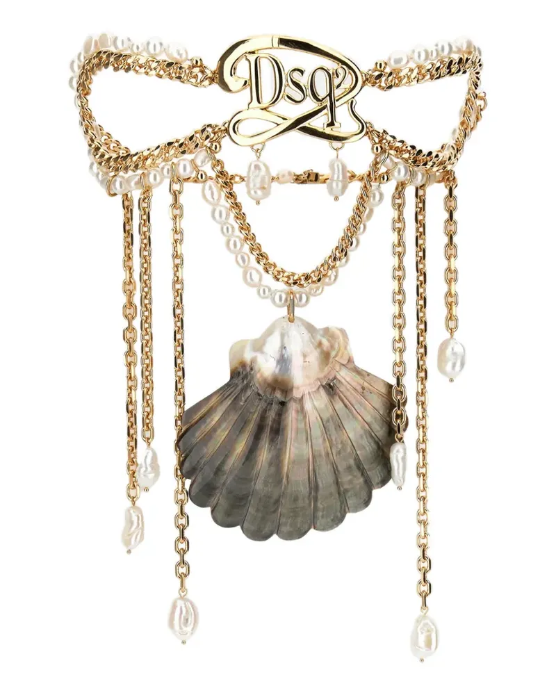 Dsquared2 shell-pendant pearl-embellished necklace - Gold Gold