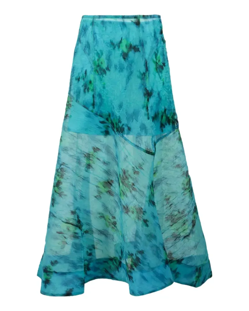Ganni abstract-pattern organza maxi skirt - Blau Blau