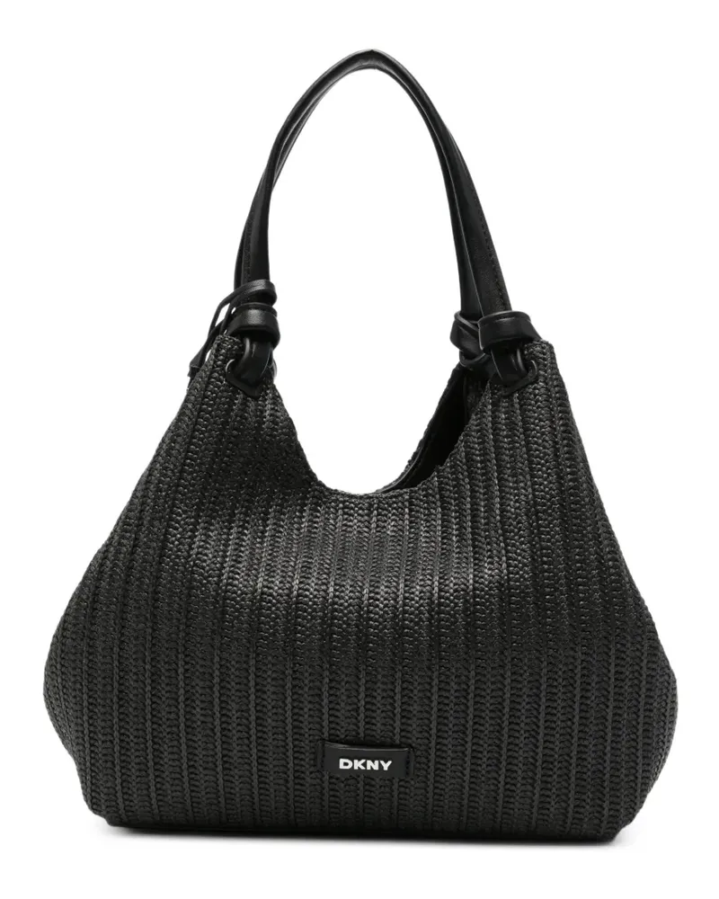 DKNY woven-design logo-plaque tote bag - Schwarz Schwarz