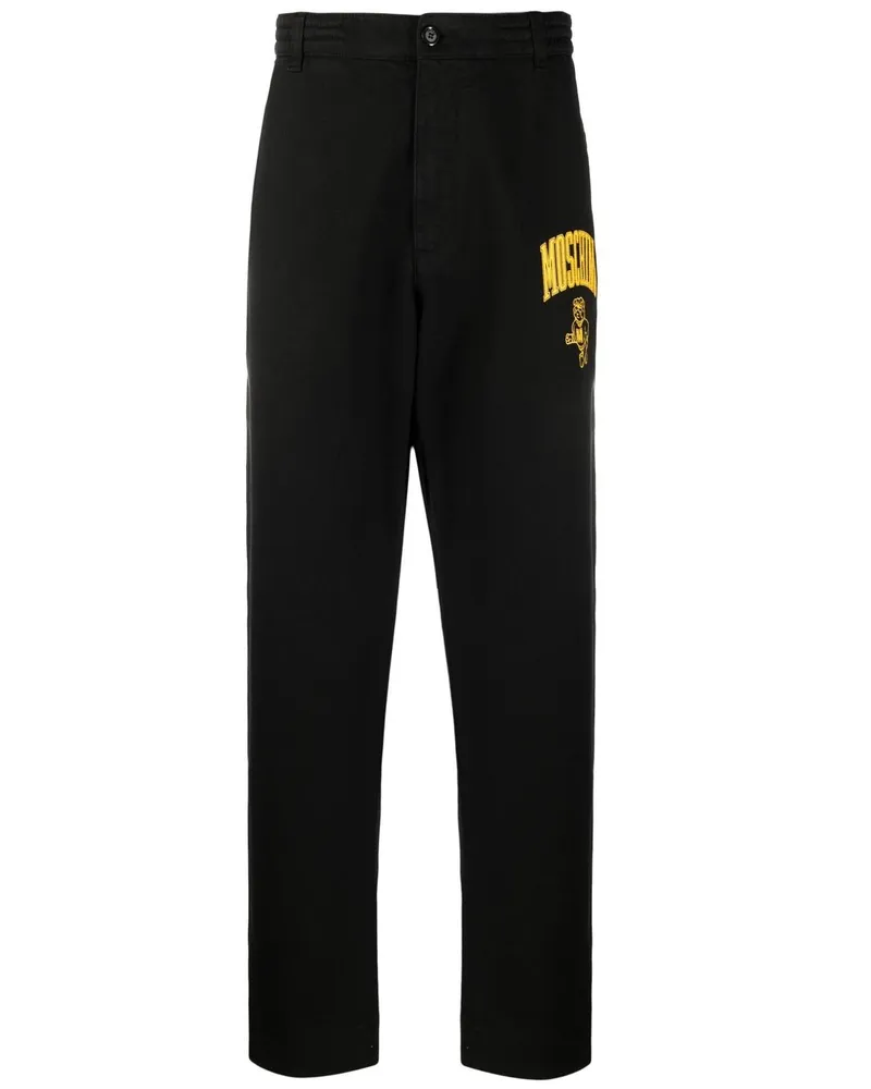 Moschino Gerade Hose mit Logo-Print - Schwarz Schwarz