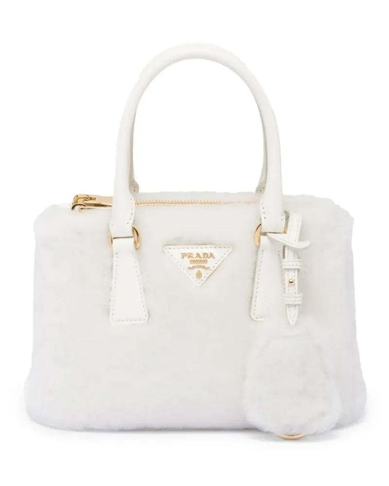 Prada Galleria Mini-Handtasche mit Shearling - Weiß Weiß