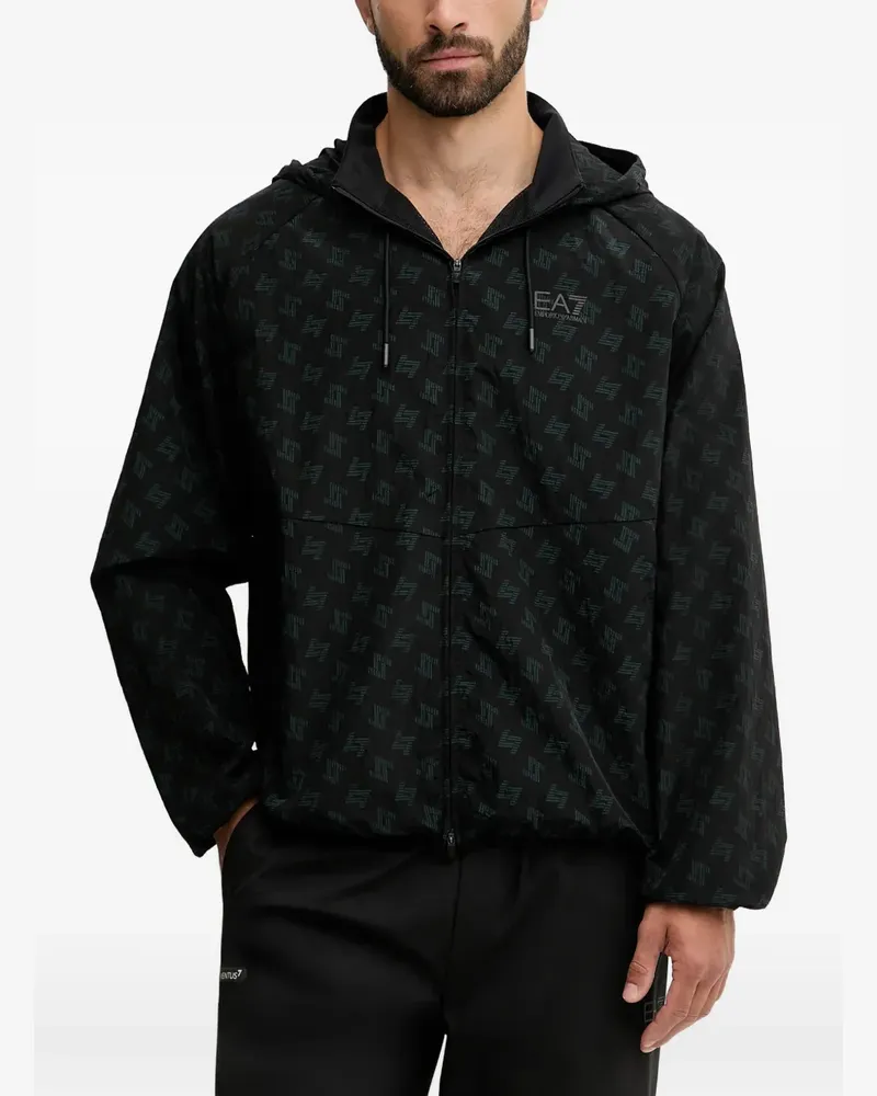 EA7 patterned hooded jacket - Schwarz Schwarz