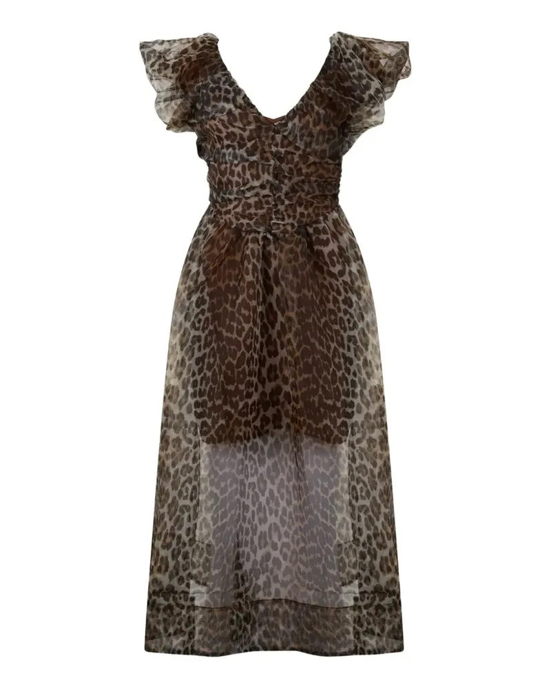 Ganni ruffled leopard-print dress - Braun Braun