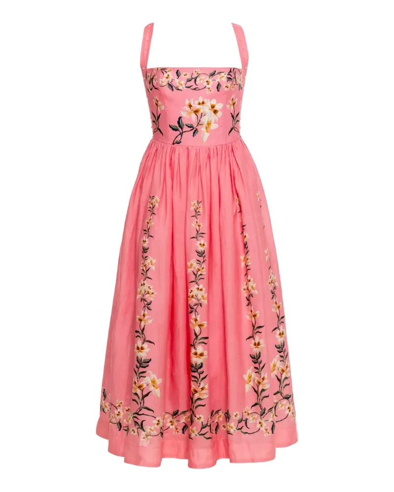 AGUA BENDITA Besticktes Mielero Promesa Midikleid mit Blumen-Print - Rosa Rosa