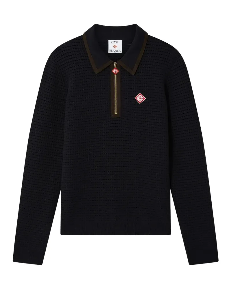 Casablanca Paris navy wool waffle stitch long-sleeve polo shirt - Blau Blau