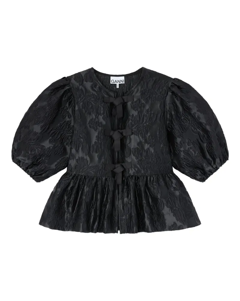 Ganni Oberteil mit Puffärmeln - Schwarz Schwarz