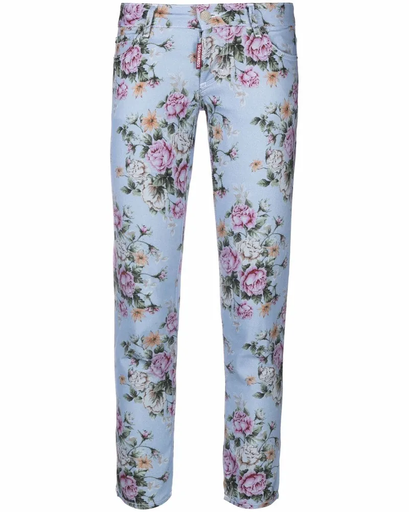 Dsquared2 Skinny-Hose mit blumigem Print - Blau Blau
