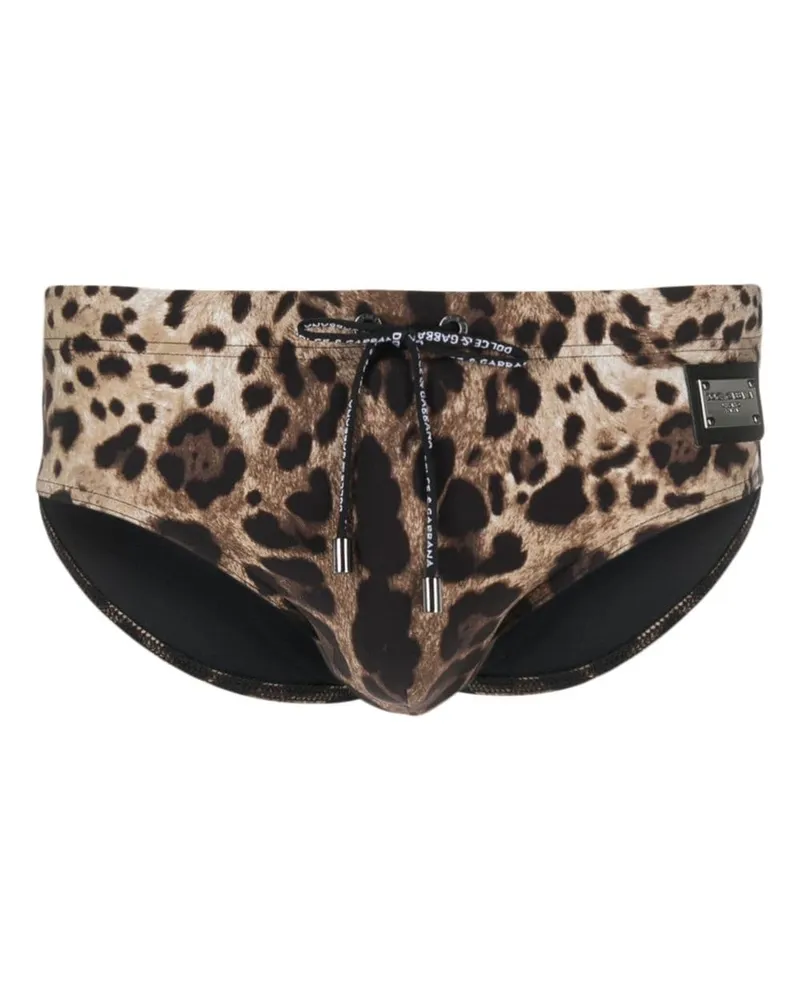 Dolce & Gabbana Badehose mit Leo-Print - Braun Braun