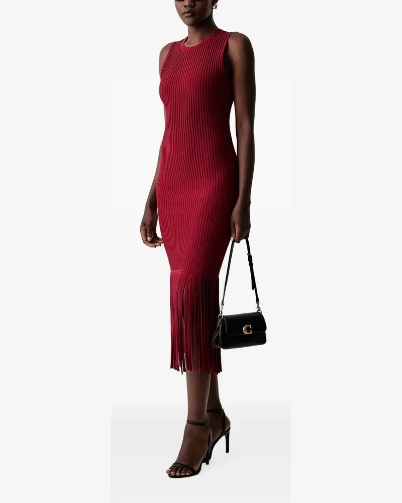 DKNY Geripptes Midikleid mit Fransen - Rot Rot