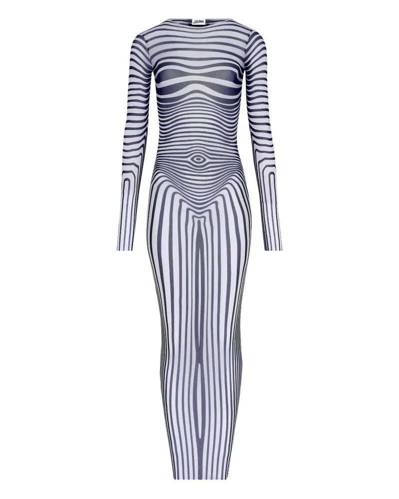 Jean Paul Gaultier long-sleeves morphing-stripes maxi dress - Weiß Weiß