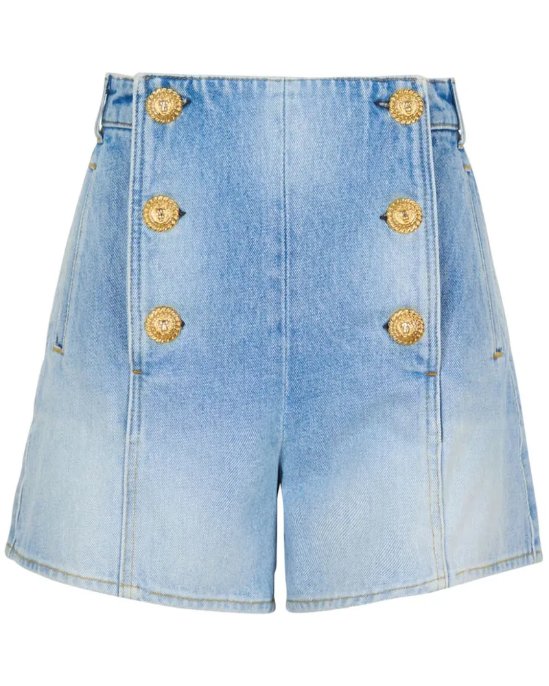 Balmain Jeansshorts mit Logo-Knöpfen Blau