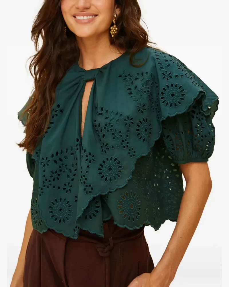 FARM Rio cut-out ruffled blouse - Grün Grün