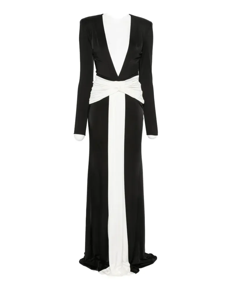 The New Arrivals Ilkyaz Ozel plunging-neckline twisted-waist maxi dress - Schwarz Schwarz