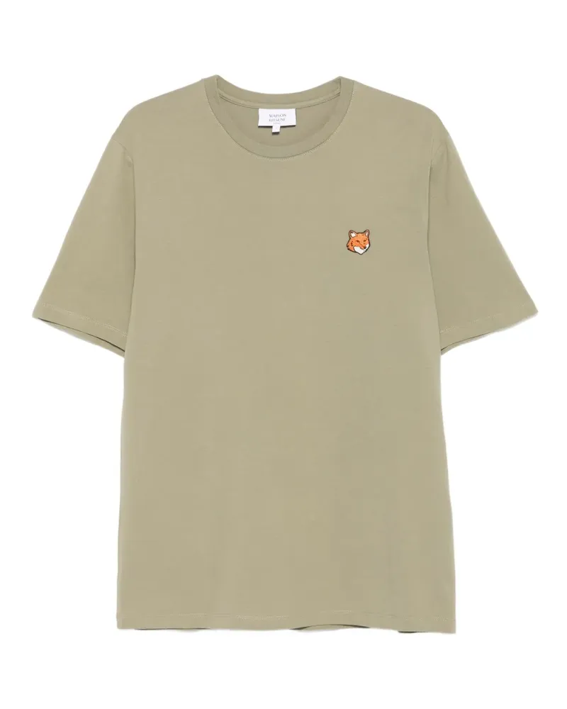 Kitsuné T-Shirt mit Fuchskopf-Stickerei - Grün Grün