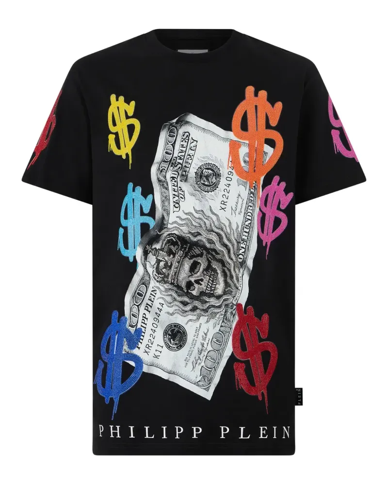 Philipp Plein Kristallverziertes T-Shirt mit Dollar-Print - Schwarz Schwarz