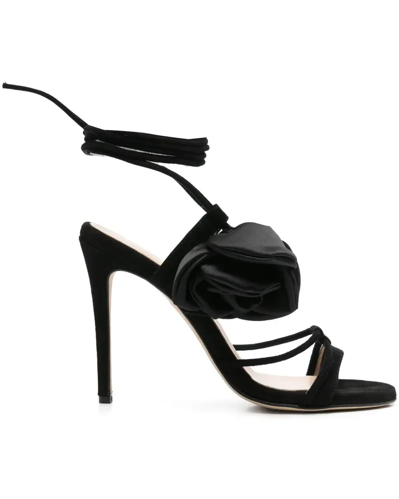 Anna F. Sandalen mit Rosenapplikation 100mm - Schwarz Schwarz