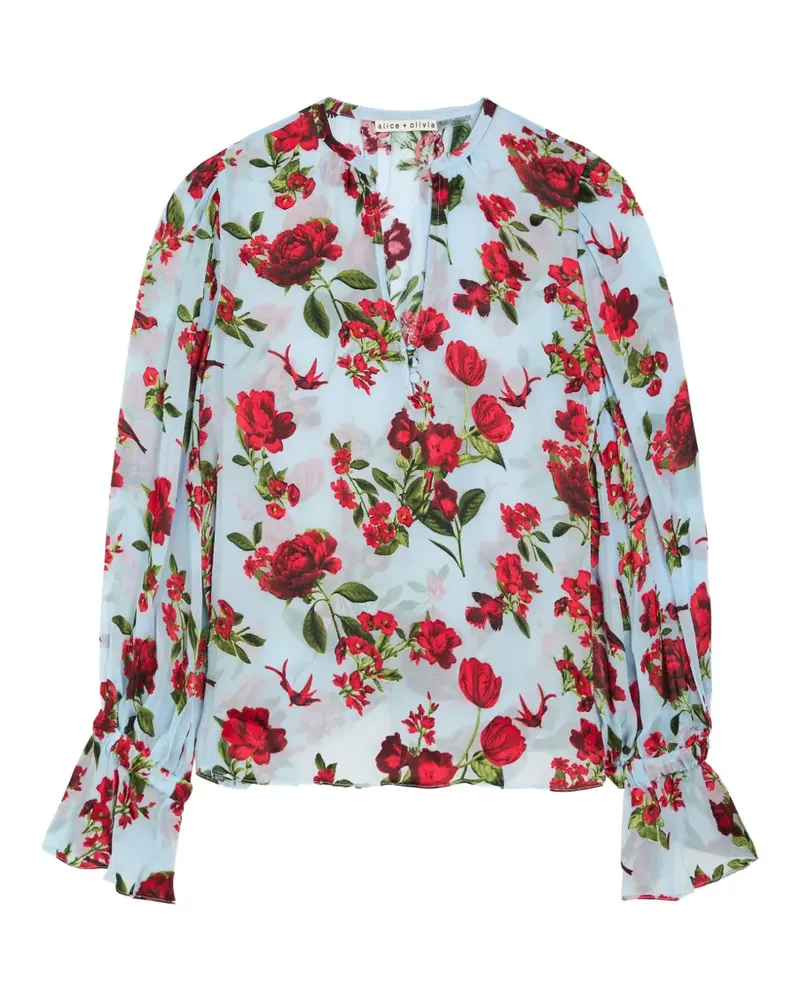 Alice + Olivia Moranne floral-jacquard mesh blouse - Blau Blau