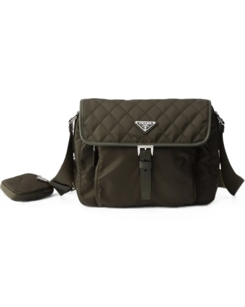 Prada Mittelgroße Re-Nylon Schultertasche mit Saffiano-Lederbesatz - Grün Grün