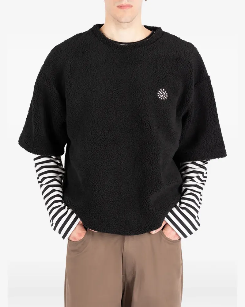 Société Anonyme fleece-texture logo-patch t-shirt - Schwarz Schwarz
