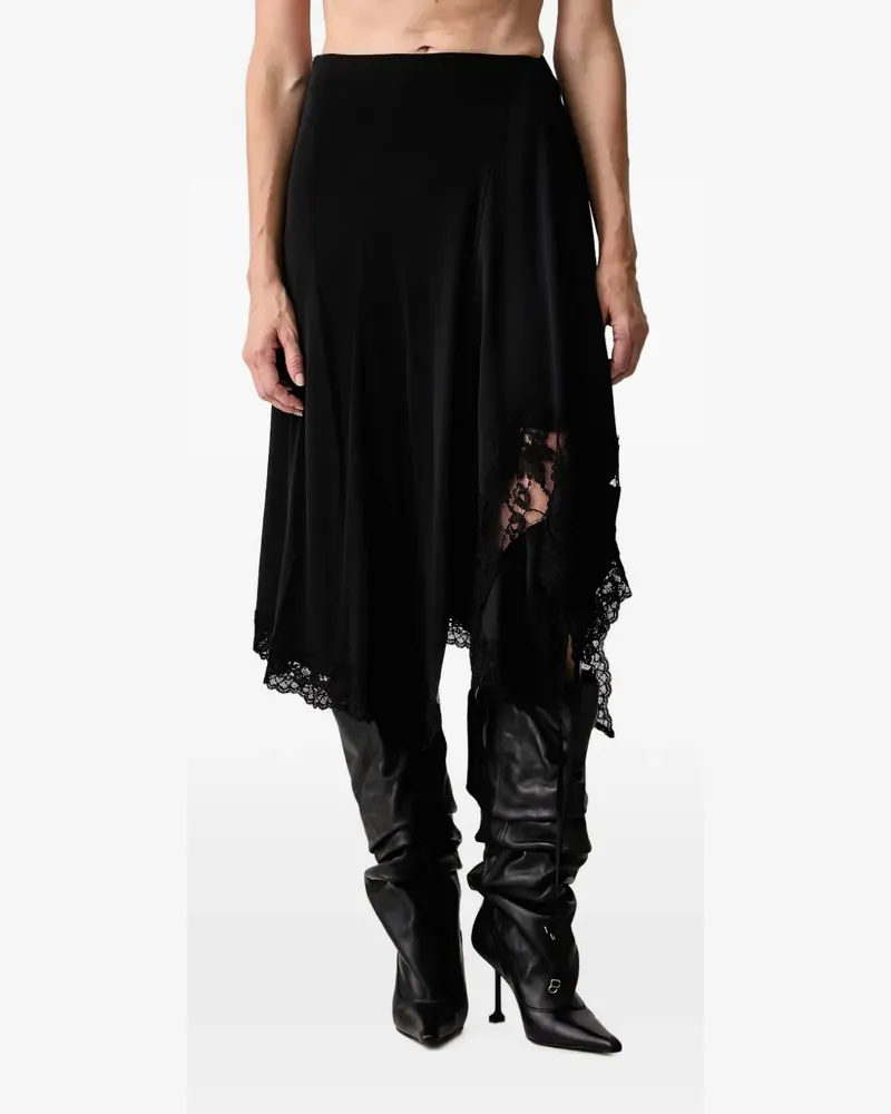 VETEMENTS lace-trim asymmetric midi skirt - Schwarz Schwarz