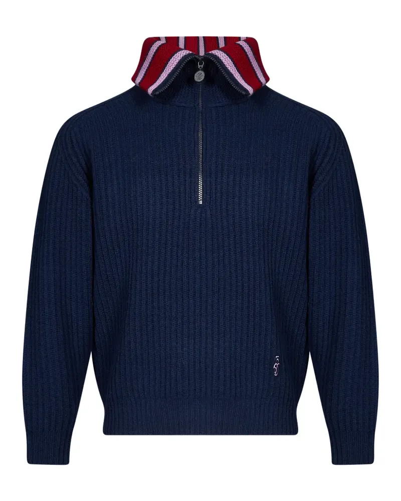 Drôle de Monsieur ribbed-knit half-zip sweater - Blau Blau