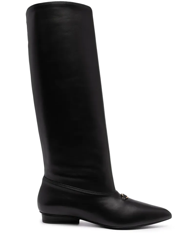 Ferragamo Kniehohe Stiefel mit Gancini-Detail - Schwarz Schwarz