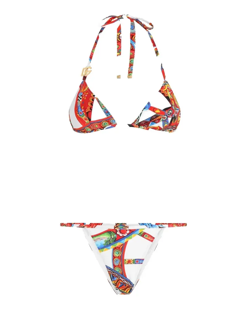 Dolce & Gabbana Triangel-Bikini mit Carretto-Print - Weiß Weiß