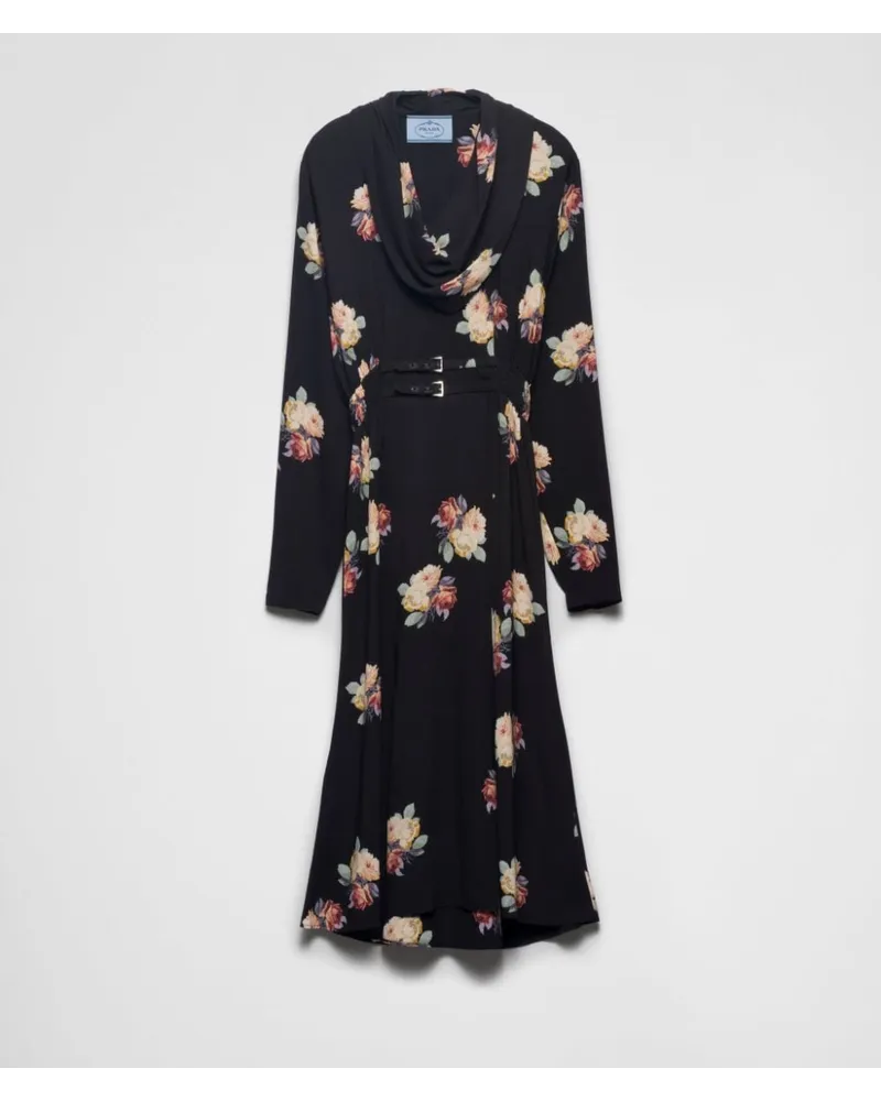 Prada Sablé-Midikleid mit Blumen-Print - Schwarz Schwarz