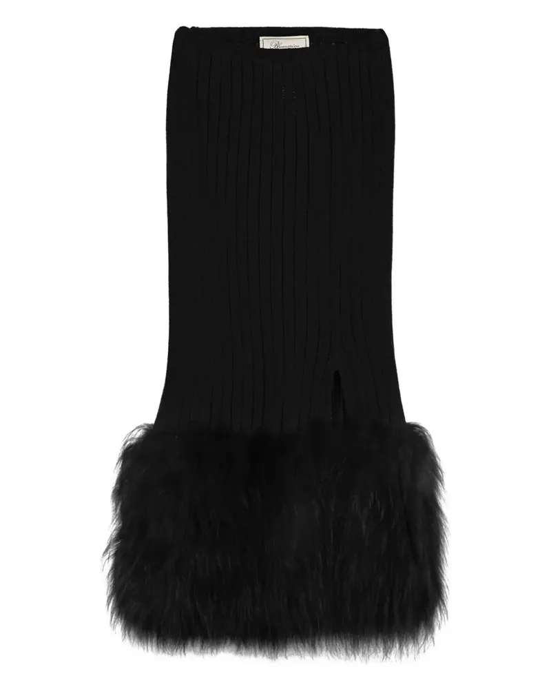 Blumarine Gerippter Midirock mit Pelzbesatz - Schwarz Schwarz