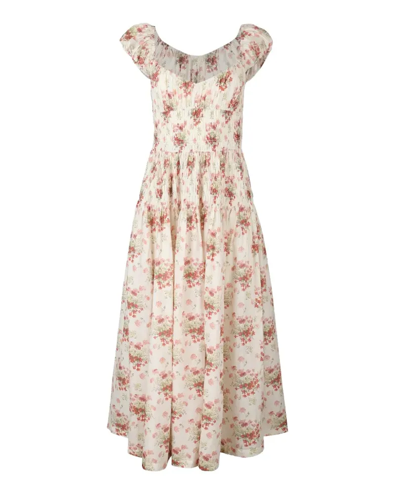 DÔEN Quinette floral-print shirred midi dress - Nude Nude