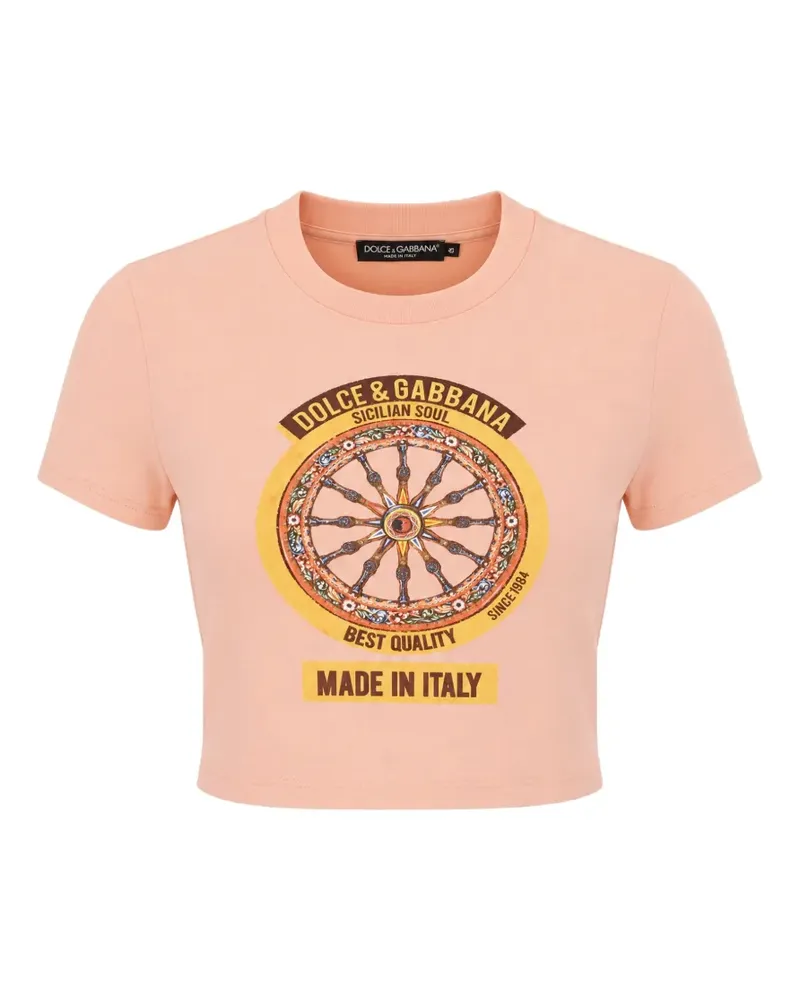Dolce & Gabbana graphic-print cropped T-shirt - Rosa Rosa