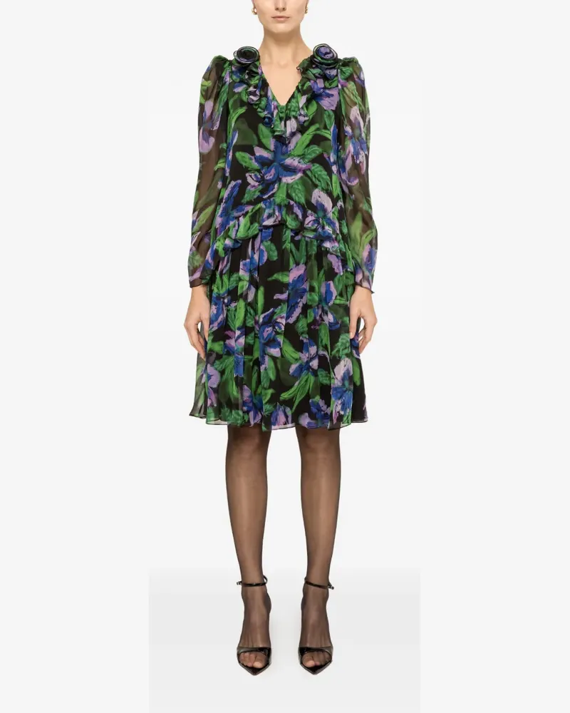 NISSA floral-appliqué mini dress - Schwarz Schwarz