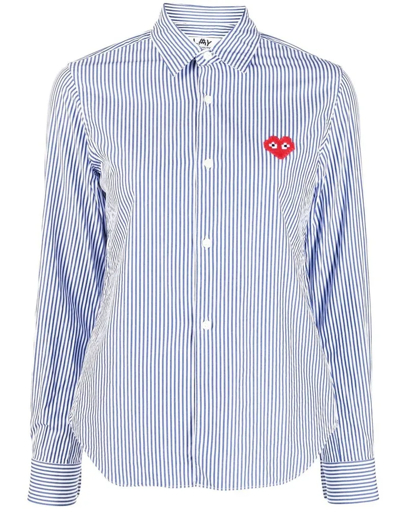 Comme des Garçons Gestreiftes T-Shirt mit Logo-Patch - Blau Blau