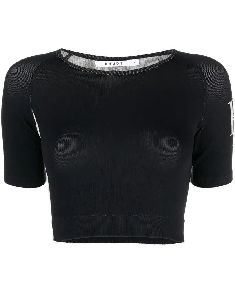 RHUDE Cropped-T-Shirt mit Logo-Print - Schwarz Schwarz