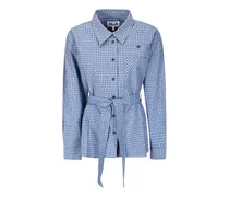 Kariertes Hemd mit Gürtel - Blau