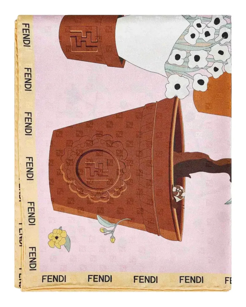 Fendi Seidenschal mit Gardening-Print - Rosa Rosa