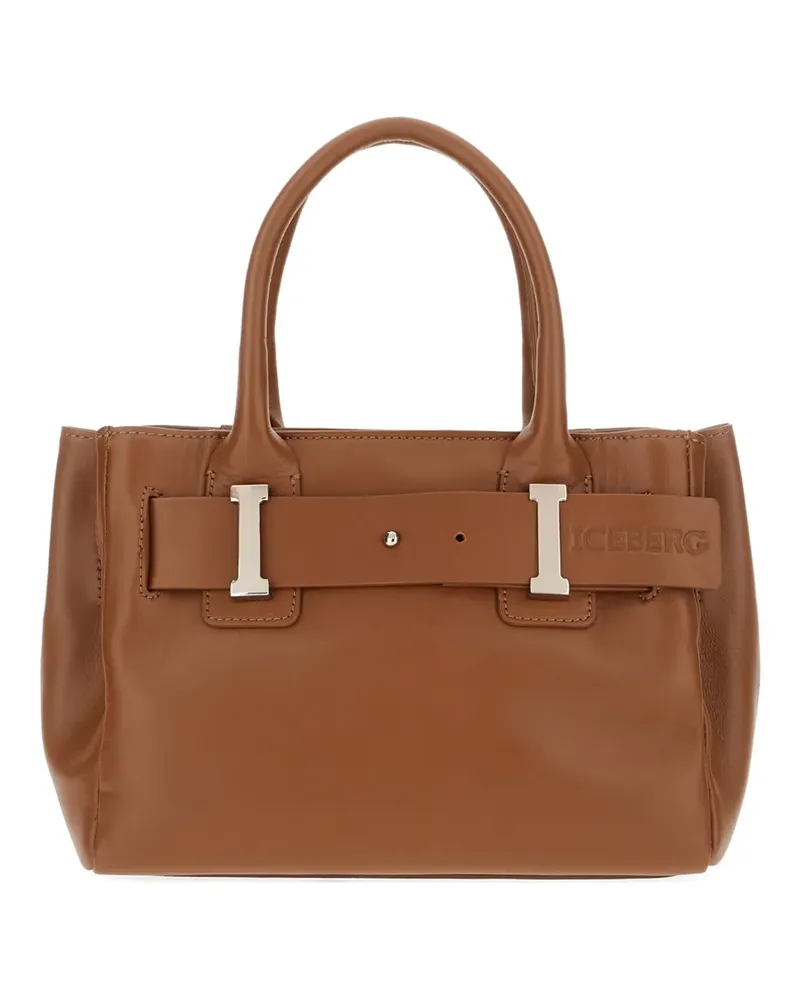 Iceberg logo-detail leather handbag - Braun Braun