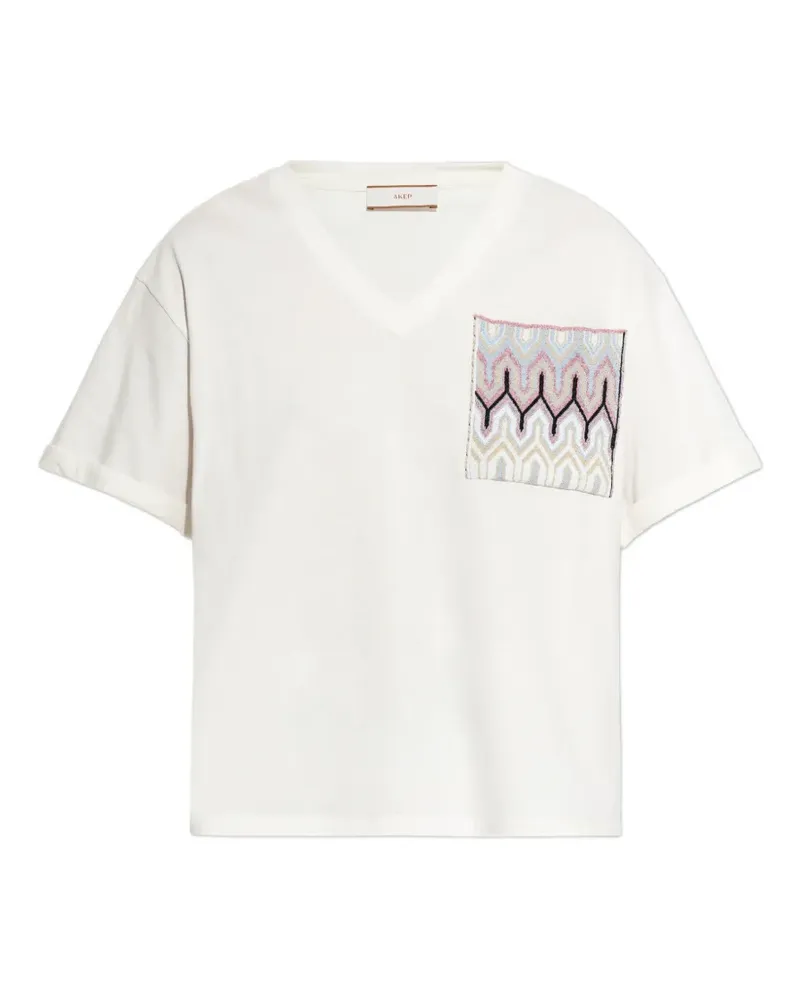 AKEP V-neck patch-pocket T-shirt - Nude Nude