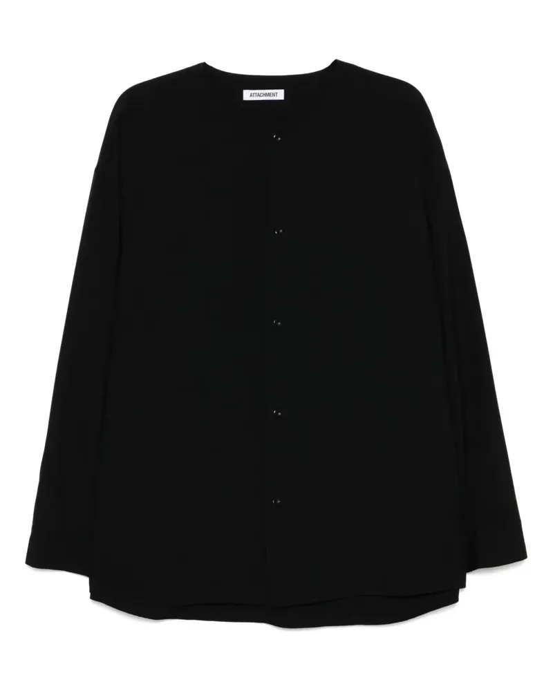 ATTACHMENT Kragenloses Tropical Hemd - Schwarz Schwarz