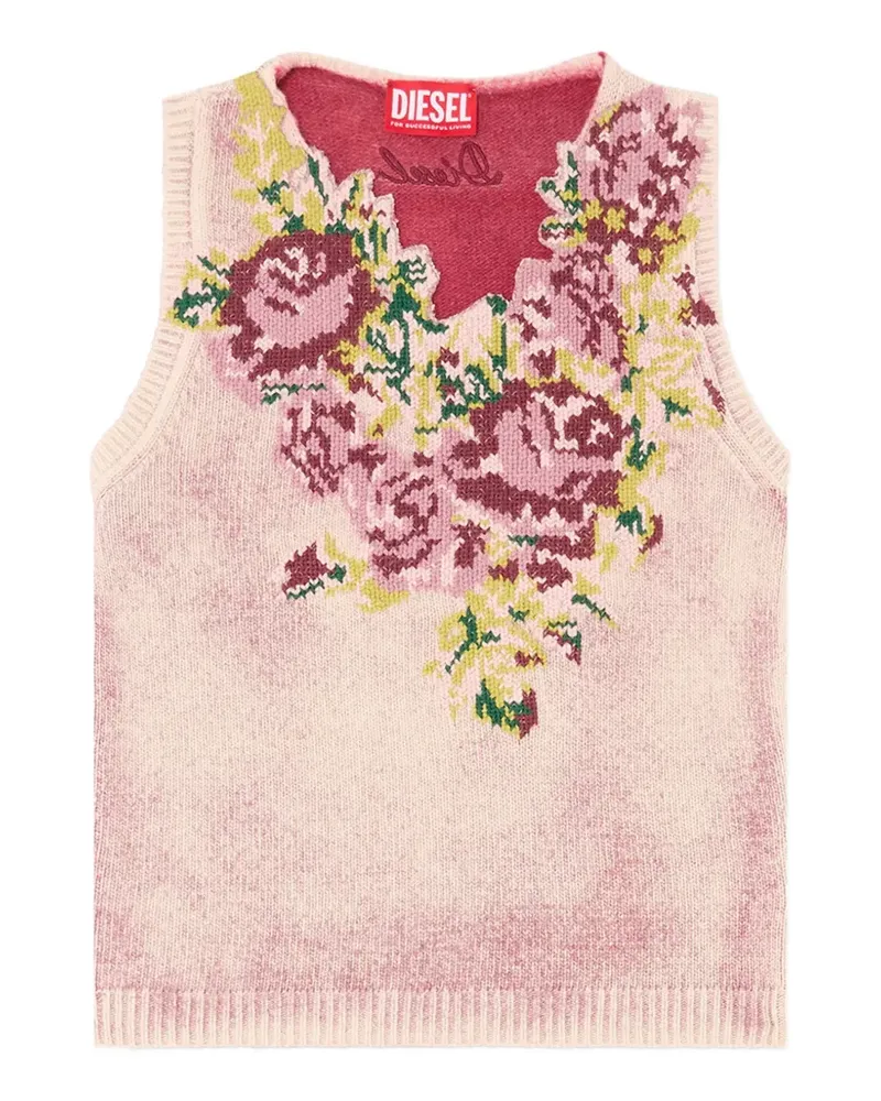 Diesel Pullunder aus floralem Wollgemisch - Rosa Rosa
