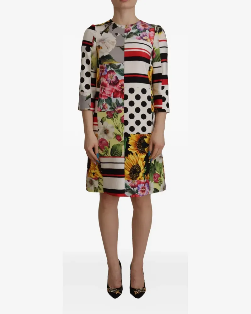 Dolce & Gabbana Patchwork-Kleid mit Blumenprint - Weiß Weiß