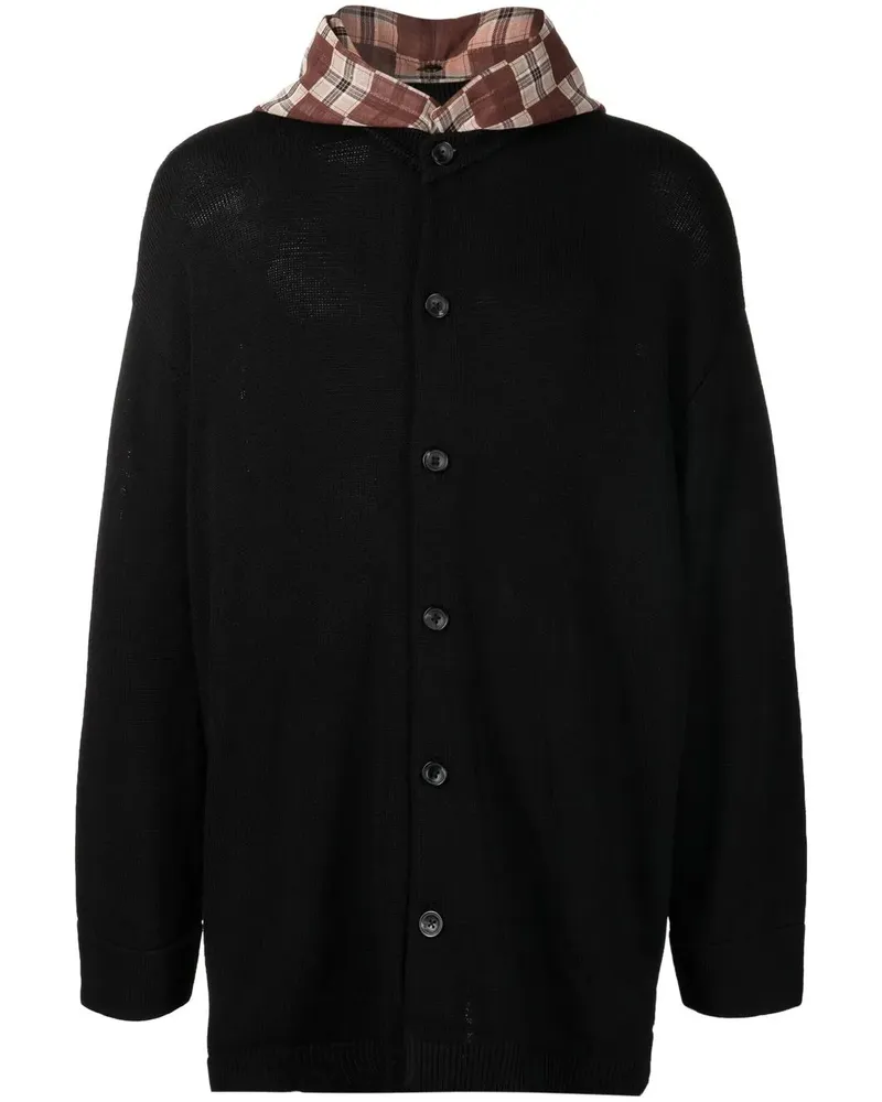 onefifteen Cardigan mit karierter Kapuze - Schwarz Schwarz