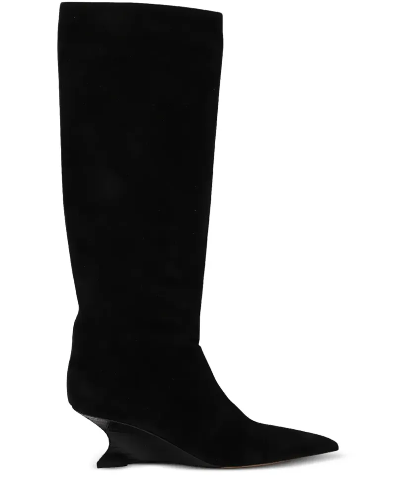 Paris Texas Kniehohe Nina Stiefel mit Design-Absatz 50mm - Schwarz Schwarz