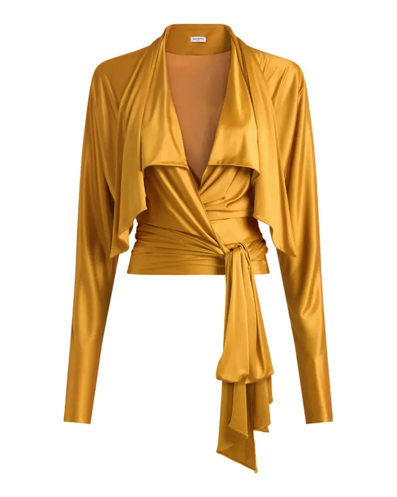 Balmain Flowy Jersey-Bluse mit Schnürung - Gelb Gelb