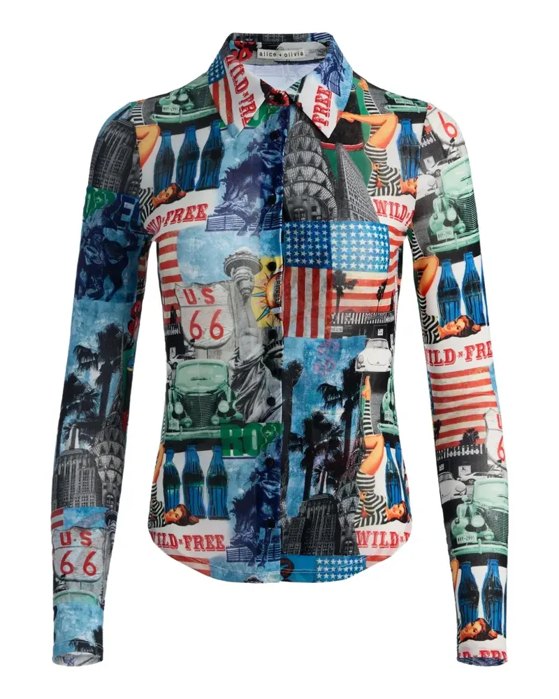 Alice + Olivia graphic-print mesh shirt - Blau Blau