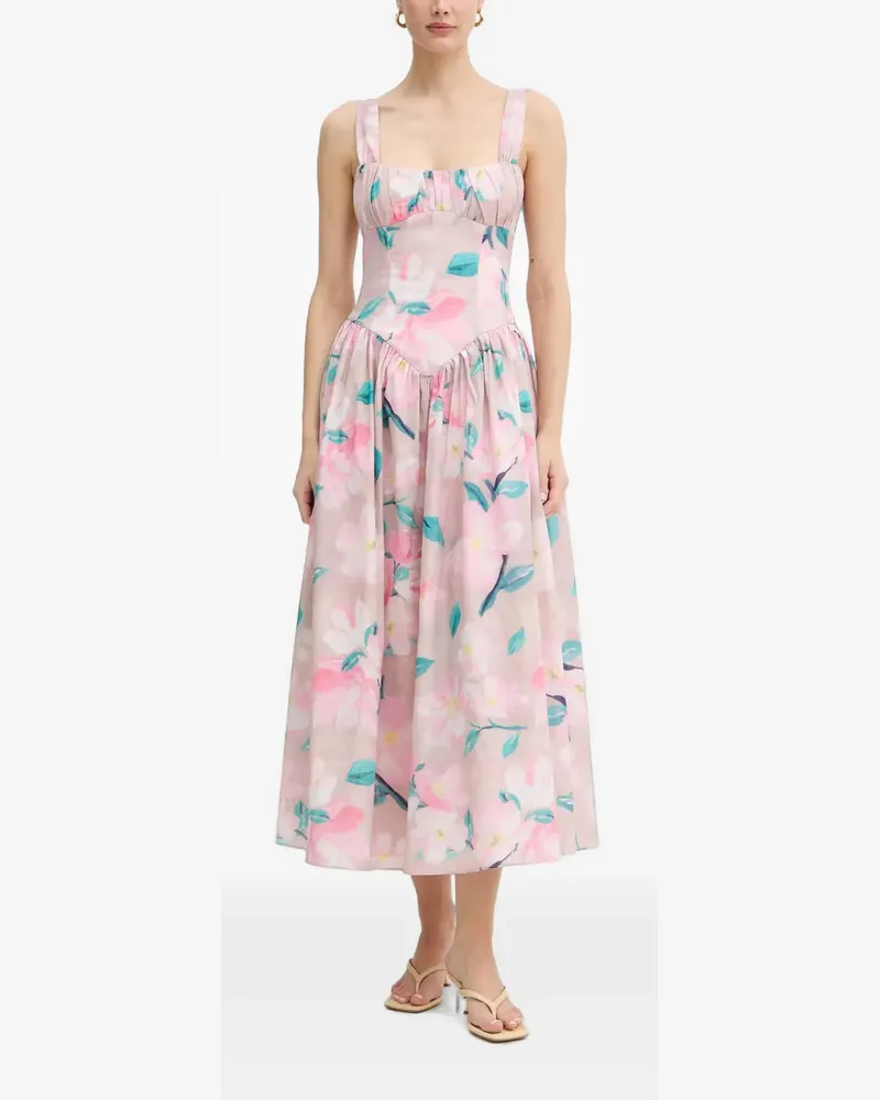 Bardot Cartia floral-print pleated-bust midi dress - Rosa Rosa