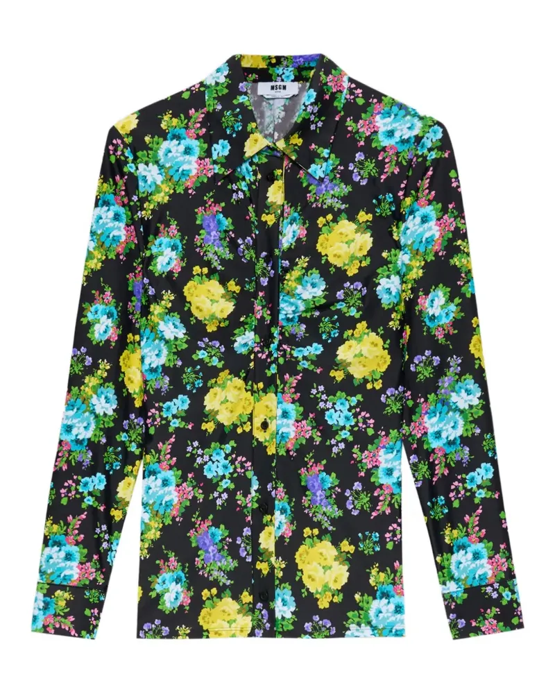MSGM floral collared shirt - Schwarz Schwarz
