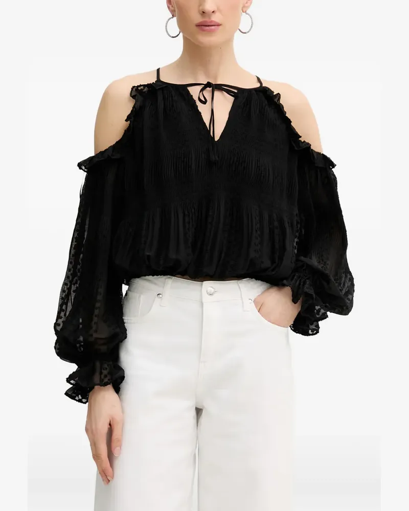 Guess ruffled cold-shoulder blouse - Schwarz Schwarz