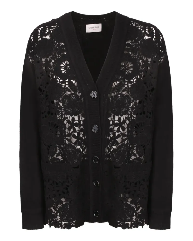 Ermanno Scervino Cardigan mit Blumenstickerei und Spitzeneinsatz - Schwarz Schwarz
